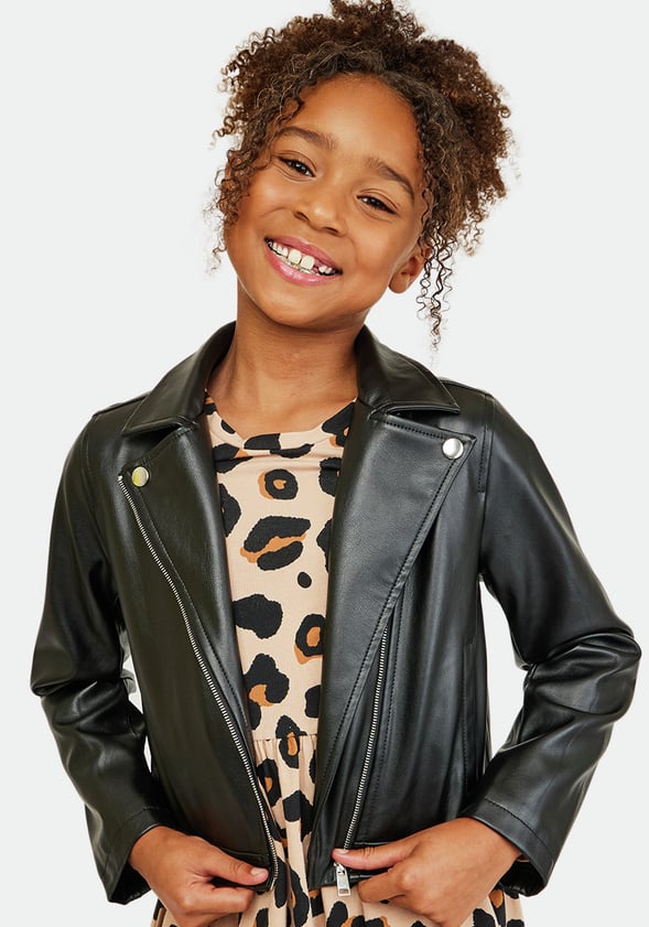 Faux Leather Moto Jacket in Black - Get great deals at FabKids