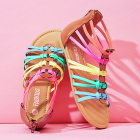 FabKids Girls Double Loop Gladiator Sandal (Multi)