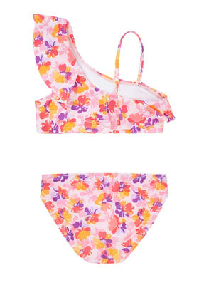 Floral One Shoulder Ruffle Bikini in Pink - Get great deals at FabKids